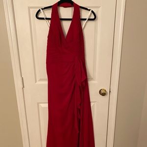 David’s Bridal Red Pleated Chiffon Floor Length Prom Dress